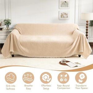 NEW NestlyMoly Chenille Beige Boho Sofa 71x134 inch Slip Cover